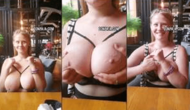 Increible jovencita tetona se aca las tetas en un restaurant