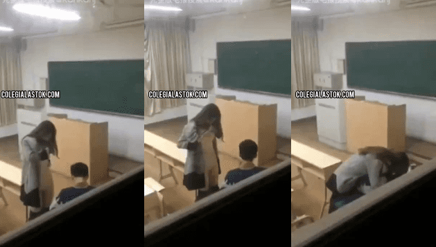 alumnos cogiendo dentro del salon mientras que sus compañeros salieron