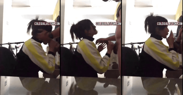 jovencita colegiala dando una tremenda mamada dentro del salon del colegio