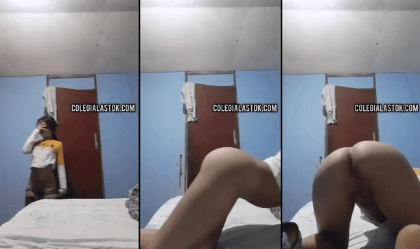 hermosa jovencita timida termina empinada enseñando la panochita