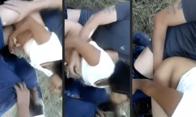 se cogen entre varios a la morrita colegiala en medio del monte