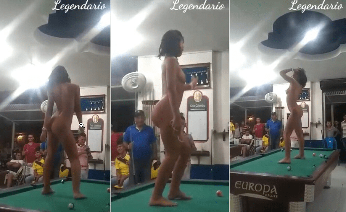 jovencita borracha se desnuda frente a todos sus amigos en un billar