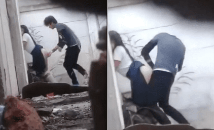 alumnos de prepa grabados mientras que cogen atras de los salones