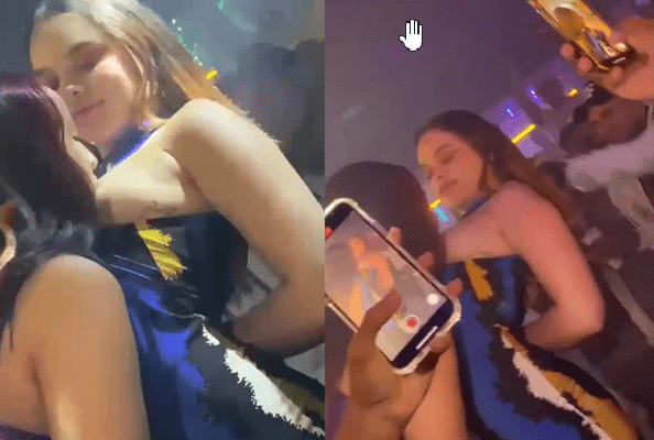 amiga cachonda le chupa una teta a su amiga en pleno antro y todo mundo las graba