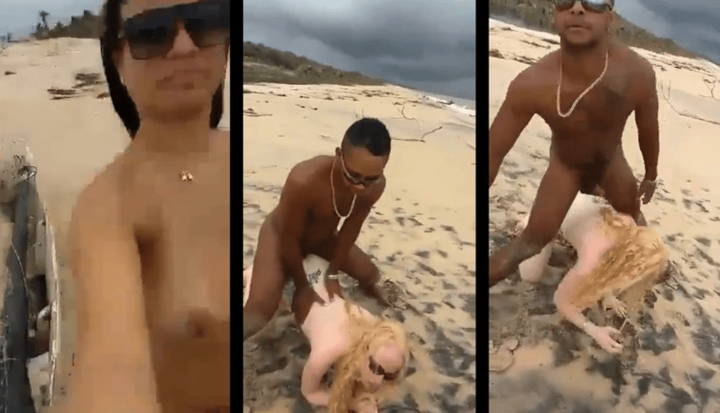 cogiendo de perrito en la playa a una teen rubia
