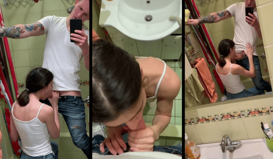 chavita cachonda se la chupa en el baño al novio